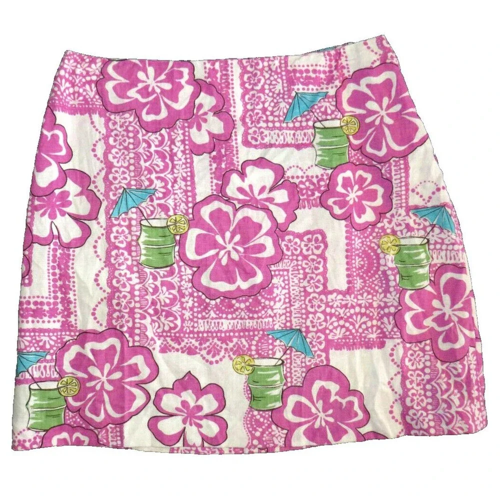 Dandy By Randi M. Linen Retro Floral Hawaiian Vacation Print Mini Skirt Size 10